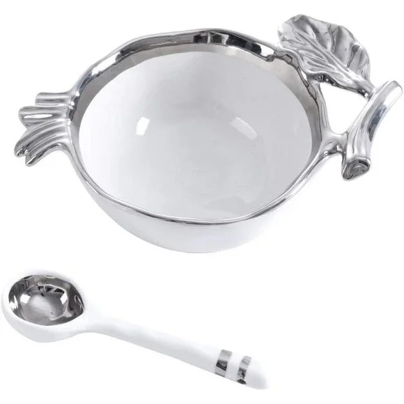 Pampa Bay Silver Pomegranate Bowl‎ and Spoon Set Titanium Finish- Beautiful NEW - Picture 7 of 8